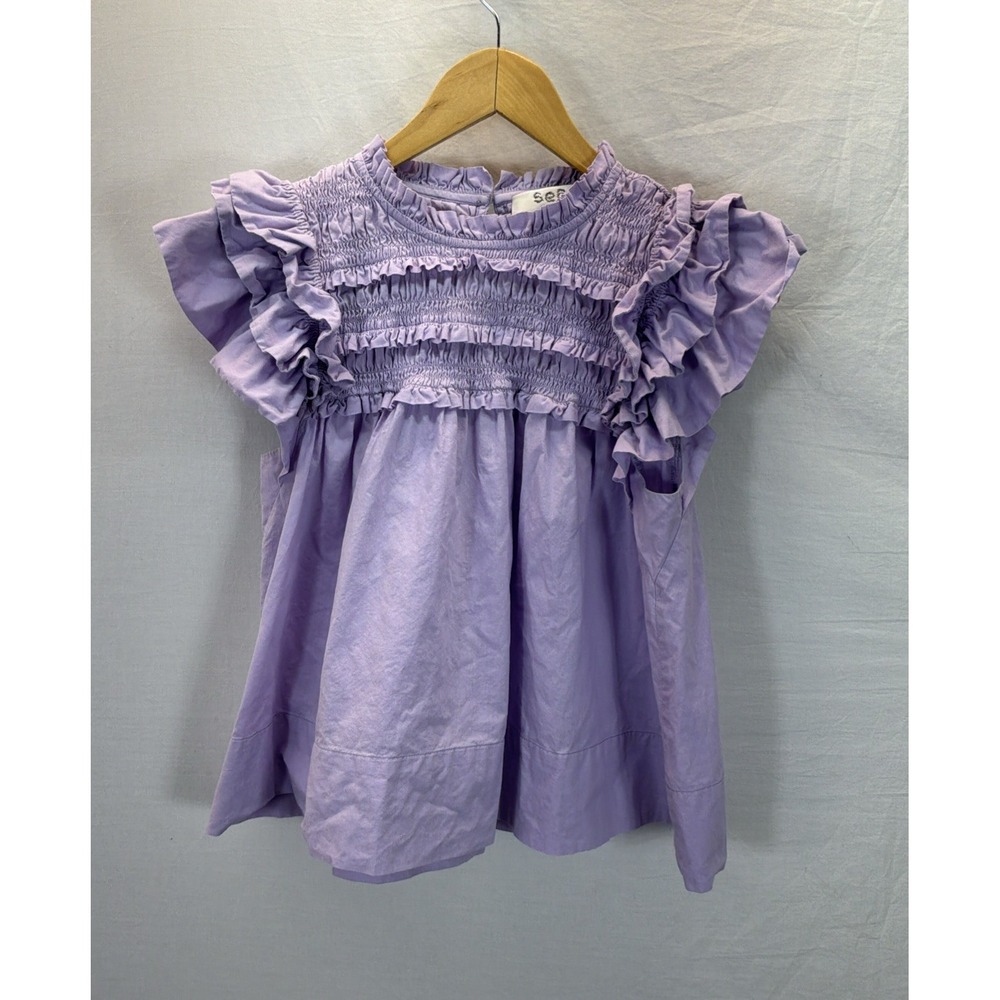 Sea New York Smocked Ruffle Sleeve Top Lavender Size XS Boho Festival Flutter